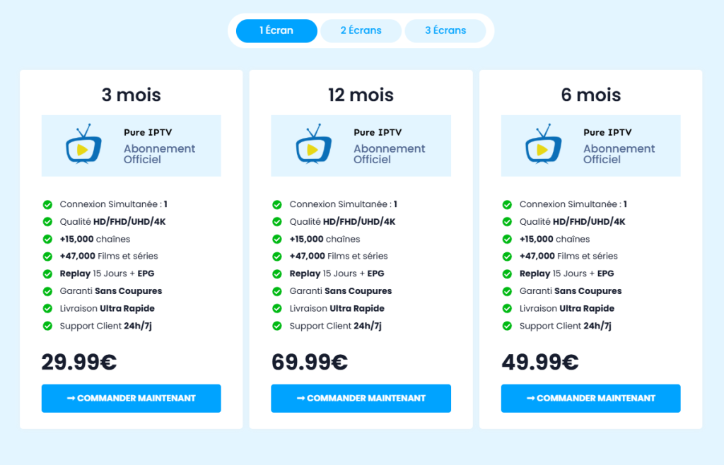 Choix abonnement pure iptv